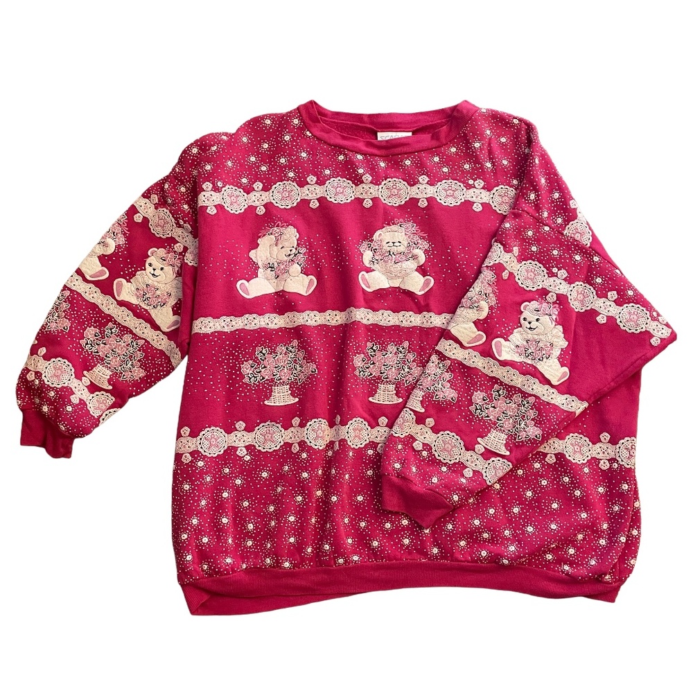 Vintage Teddy Bear Graphic Sweatshirt – Cottagecore Kitsch - Graphic crew neck